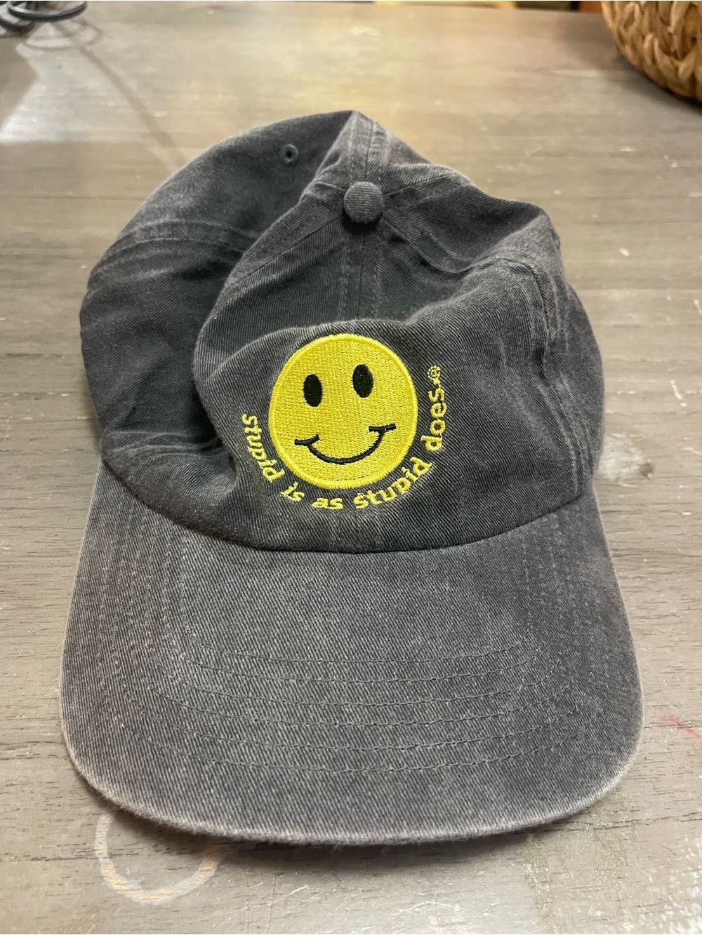 Smiley Face Embroidered Black Cap